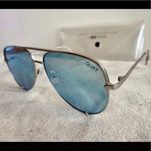 Quay x Desi “High-Key” Blue Aviator Sunglasses